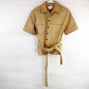 Tanya Taylor Belted Button Down Short Sleeve Top